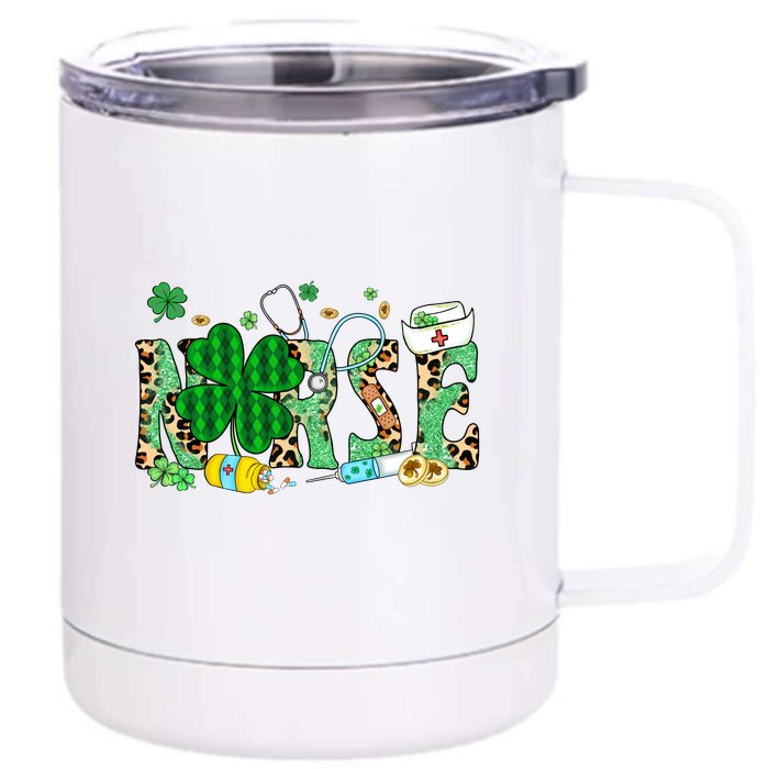 Irish Nurse Stethoscope Scrub St Patricks Day Nurses Women Front & Back 12oz Stainless Steel Tumbler Cup