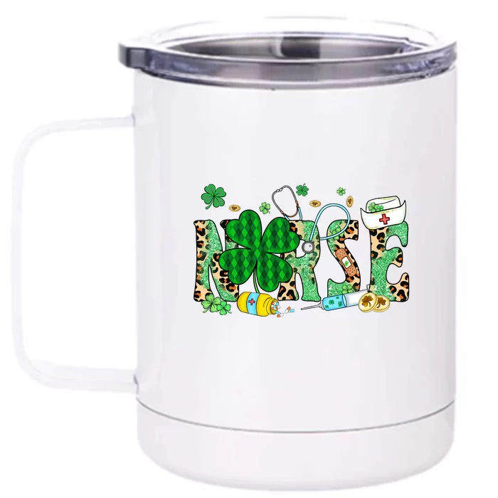 Irish Nurse Stethoscope Scrub St Patricks Day Nurses Women Front & Back 12oz Stainless Steel Tumbler Cup