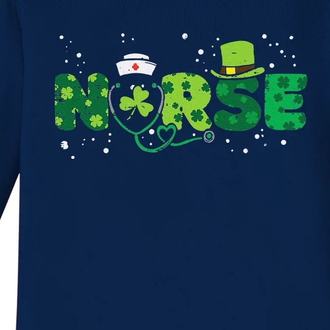 Irish Nurse Stethoscope Scrub Nurses Women St Patricks Day Baby Long Sleeve Bodysuit