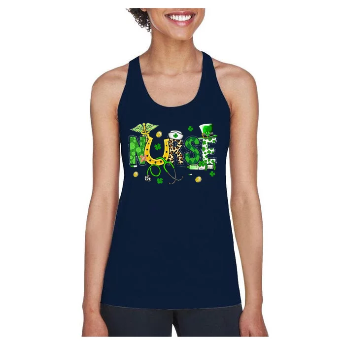 Irish Nurse Stethoscope Scrub St Patricks Day Nurses Women Funny Women's Racerback Tank