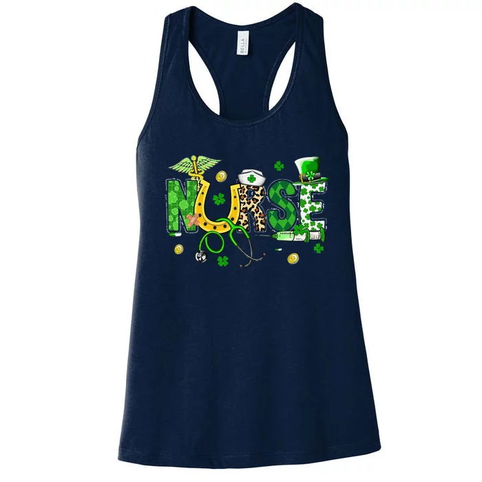 Irish Nurse Stethoscope Scrub St Patricks Day Nurses Women Funny Women's Racerback Tank