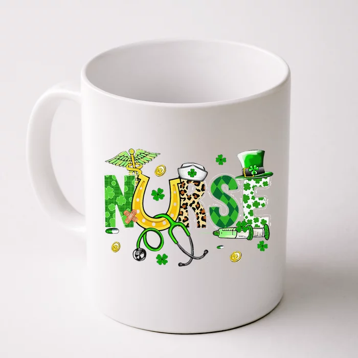 Irish Nurse Stethoscope Scrub St Patricks Day Nurses Women Funny Front & Back Coffee Mug