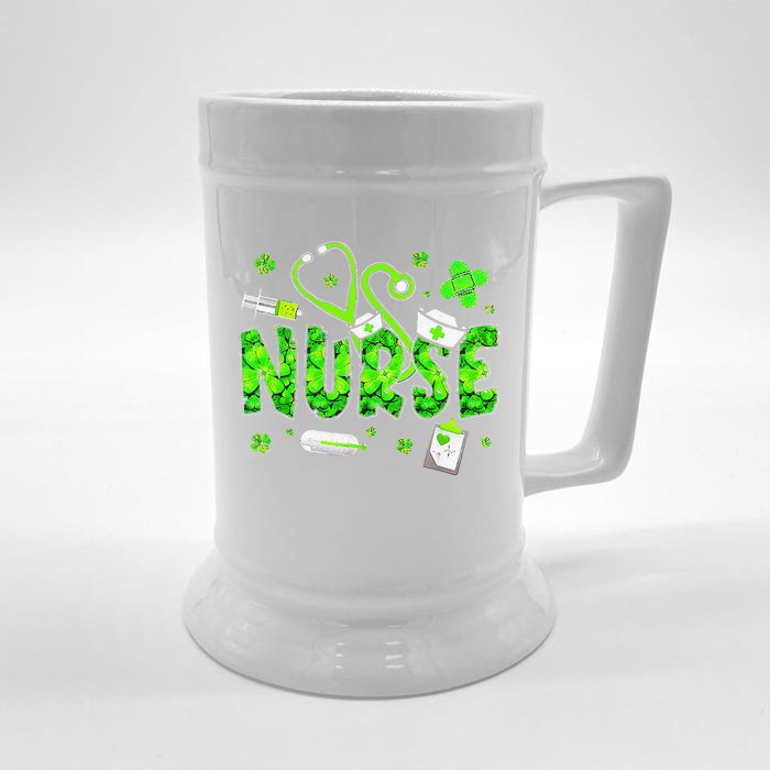 Irish Nurse Stethoscope Scrub St Patricks Day Nurses Women Front & Back Beer Stein