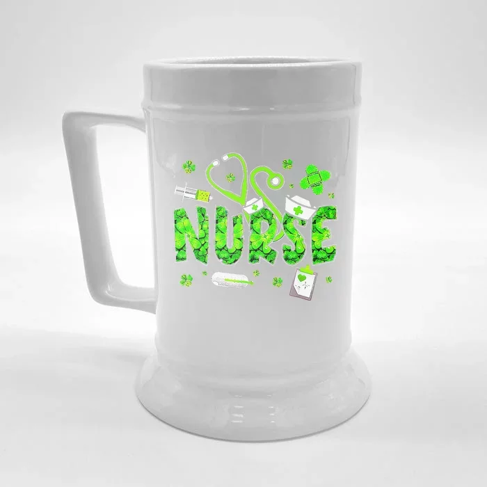 Irish Nurse Stethoscope Scrub St Patricks Day Nurses Women Front & Back Beer Stein