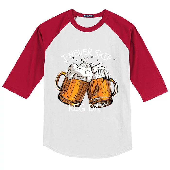 I Never Skip Keg Day Gift Funny Beer Ing Joke Gift Kids Colorblock Raglan Jersey