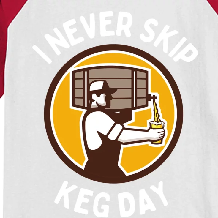 I Never Skip Keg Day Cool Gift Funny Beer Ing Joke Gift Kids Colorblock Raglan Jersey