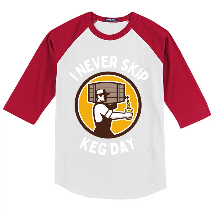 I Never Skip Keg Day Cool Gift Funny Beer Ing Joke Gift Kids Colorblock Raglan Jersey