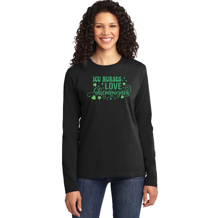 ICU Nurse Squad Goals Funny ICU Nurse Crew St Patrick's Day Ladies Long Sleeve Shirt