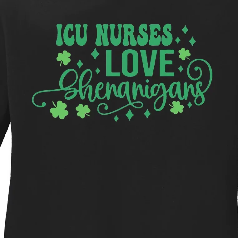 ICU Nurse Squad Goals Funny ICU Nurse Crew St Patrick's Day Ladies Long Sleeve Shirt