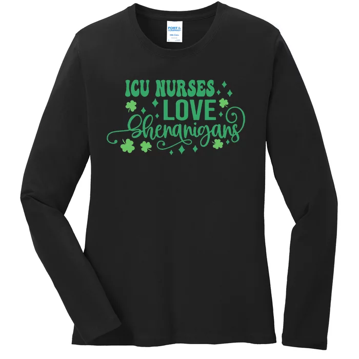 ICU Nurse Squad Goals Funny ICU Nurse Crew St Patrick's Day Ladies Long Sleeve Shirt