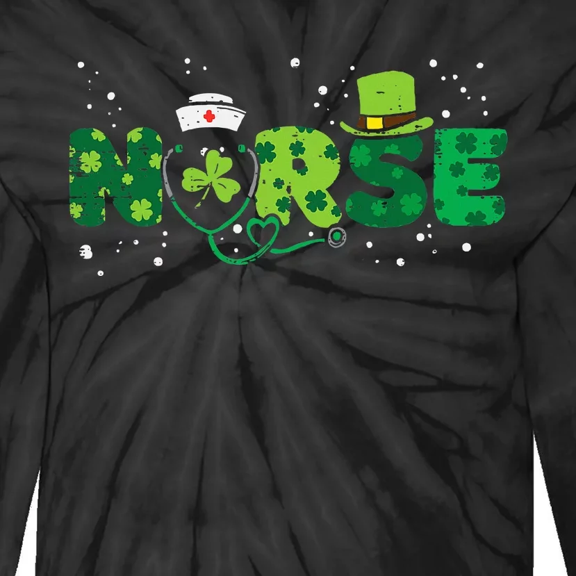 Irish Nurse Stethoscope Scrub St Patricks Day Nurses Women Tie-Dye Long Sleeve Shirt