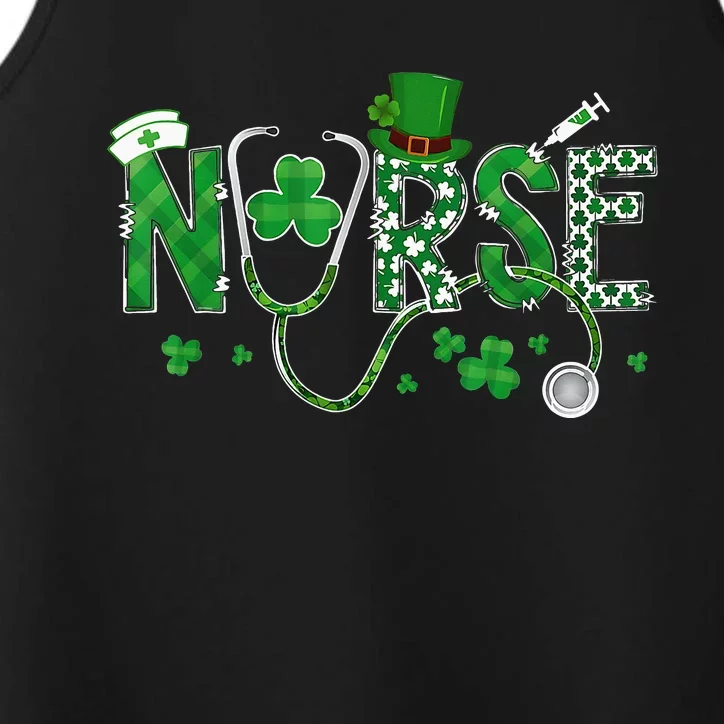 Irish Nurse St Patricks Day Shamrock Stethocsope Performance Tank