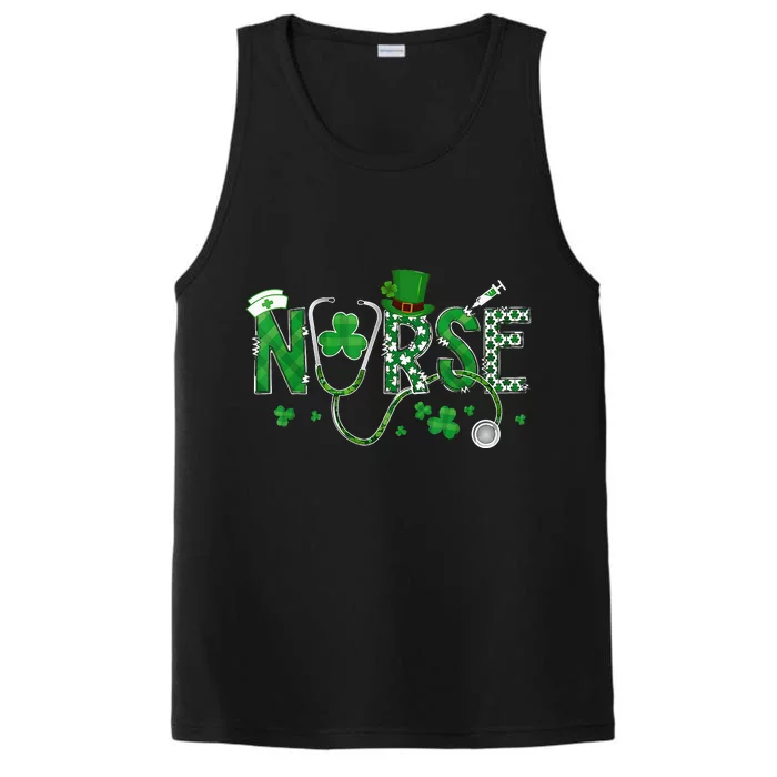 Irish Nurse St Patricks Day Shamrock Stethocsope Performance Tank