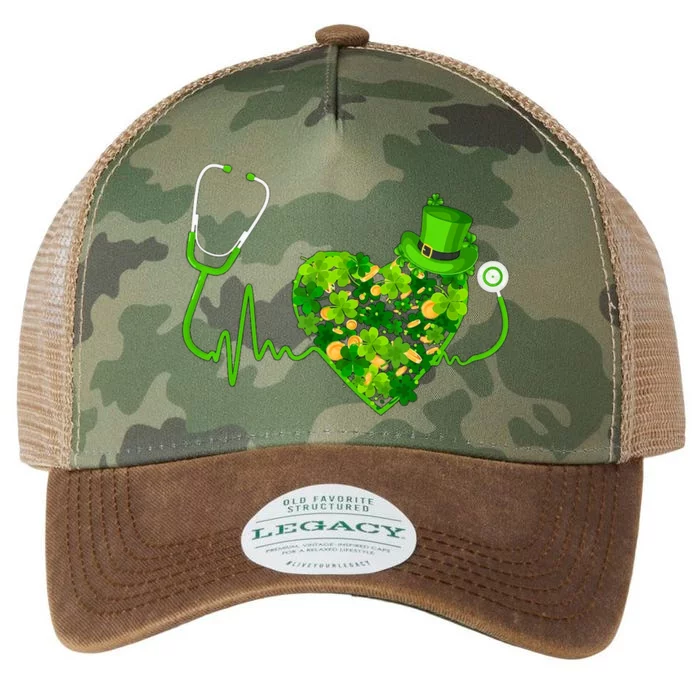 Irish Nurse Stethoscope Heartbeat Shamrock St Patricks Day Legacy Tie Dye Trucker Hat