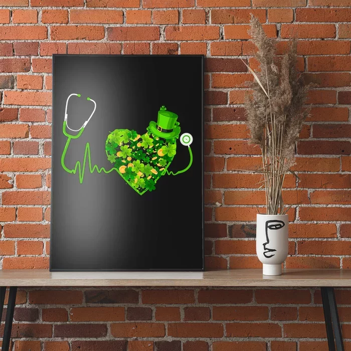 Irish Nurse Stethoscope Heartbeat Shamrock St Patricks Day Poster