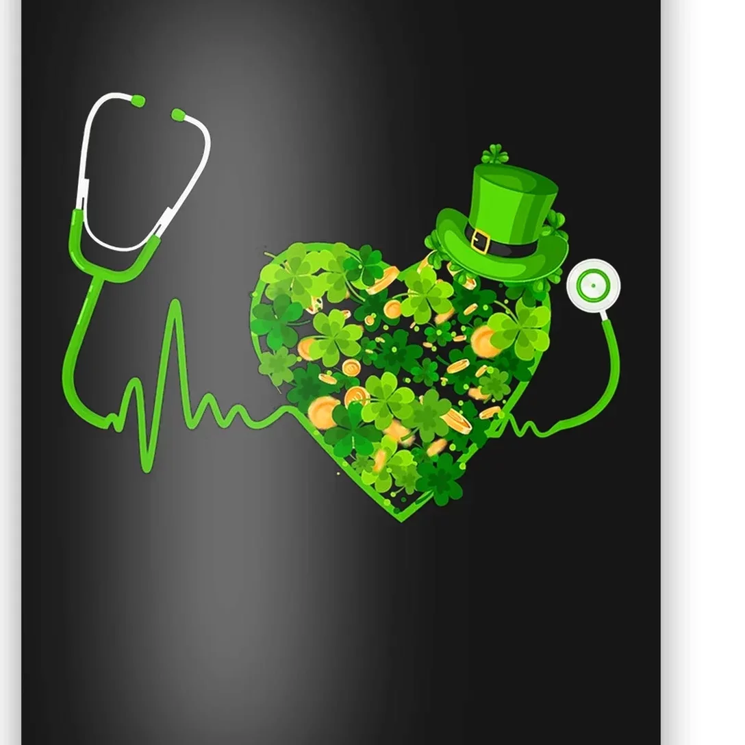 Irish Nurse Stethoscope Heartbeat Shamrock St Patricks Day Poster