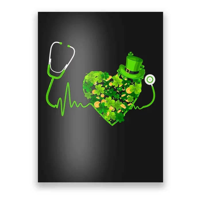 Irish Nurse Stethoscope Heartbeat Shamrock St Patricks Day Poster