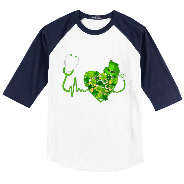 Irish Nurse Stethoscope Heartbeat Shamrock St Patricks Day Baseball Sleeve Shirt