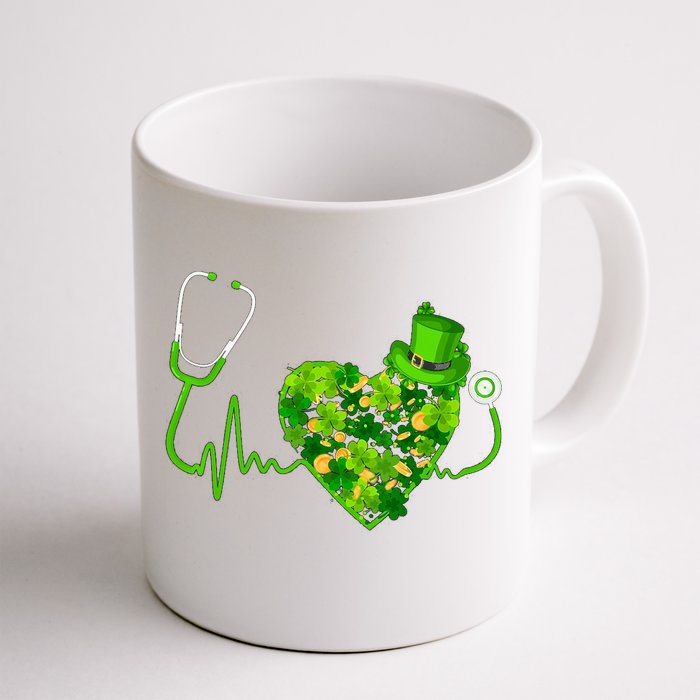 Irish Nurse Stethoscope Heartbeat Shamrock St Patricks Day Front & Back Coffee Mug