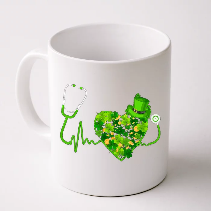 Irish Nurse Stethoscope Heartbeat Shamrock St Patricks Day Front & Back Coffee Mug