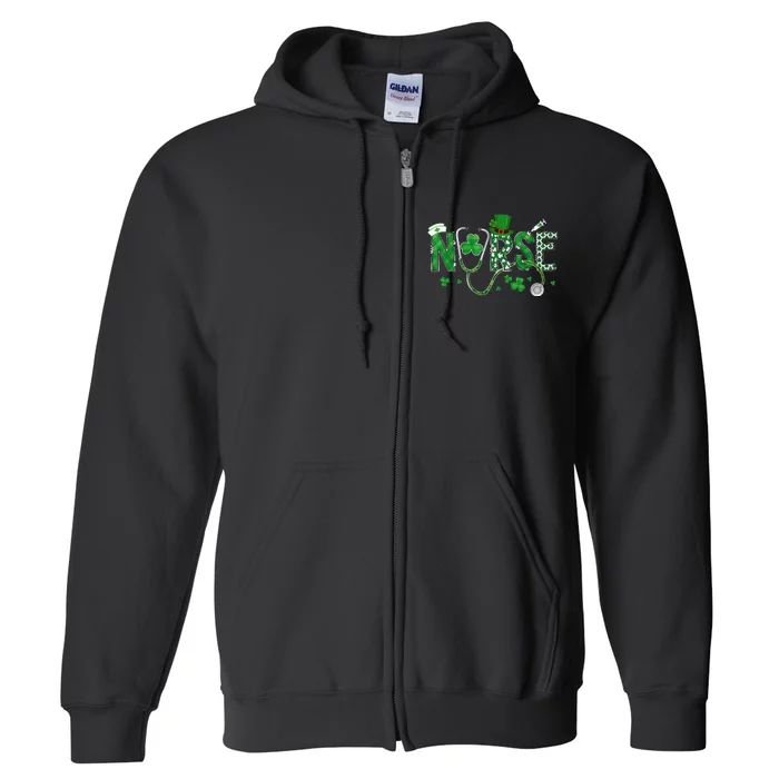 Irish Nurse St Patricks Day Shamrock Stethocsope Full Zip Hoodie