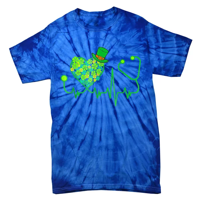 Irish Nurse Stethoscope Heartbeat Shamrock St Patricks Day Tie-Dye T-Shirt