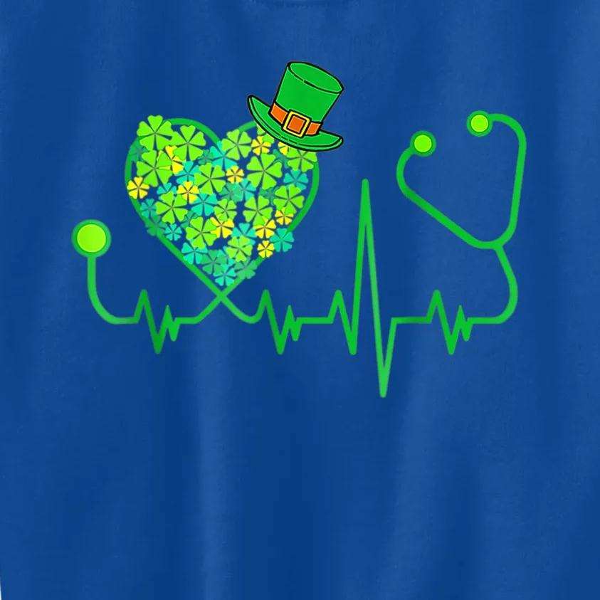 Irish Nurse Stethoscope Heartbeat Shamrock St Patricks Day Kids Sweatshirt