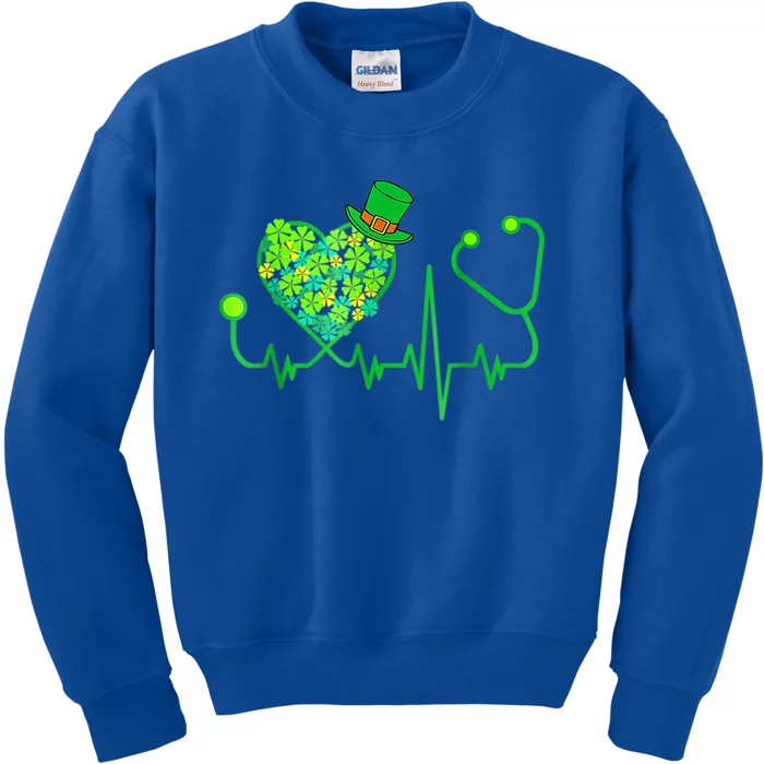 Irish Nurse Stethoscope Heartbeat Shamrock St Patricks Day Kids Sweatshirt