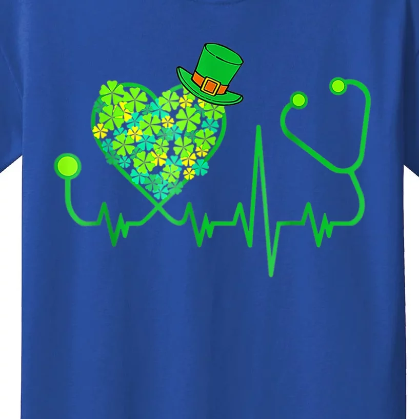 Irish Nurse Stethoscope Heartbeat Shamrock St Patricks Day Kids T-Shirt