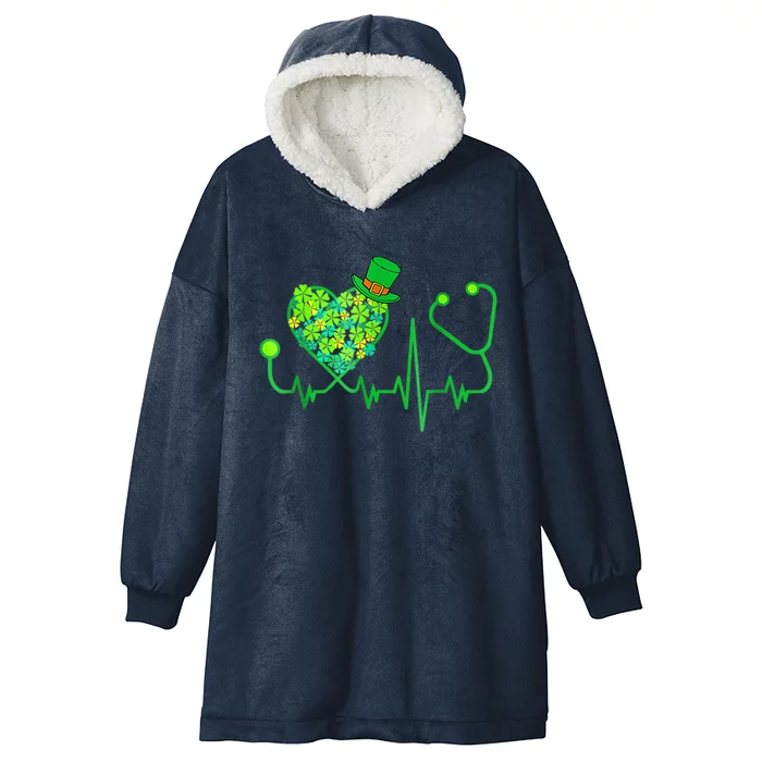 Irish Nurse Stethoscope Heartbeat Shamrock St Patricks Day Hooded Wearable Blanket