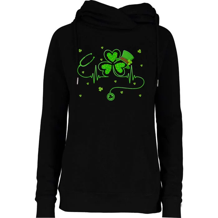 Irish Nurse St Patricks Day Shamrock Stethocsope Womens Funnel Neck Pullover Hood