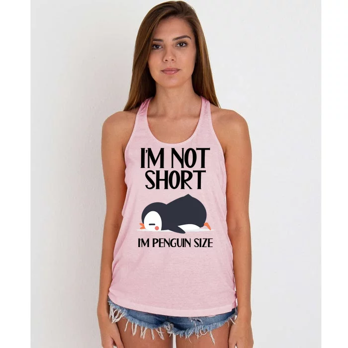 Im Not Short Im Penguin Size Funny Women's Knotted Racerback Tank