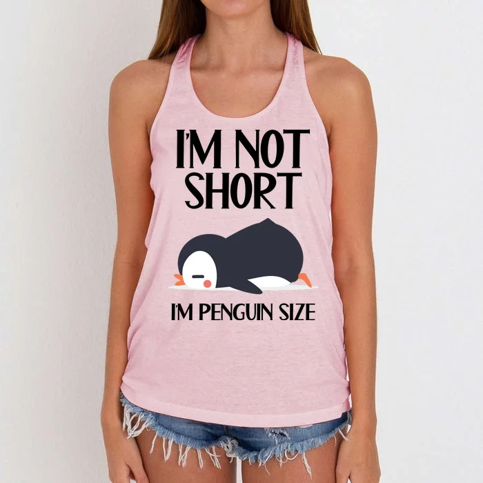 Im Not Short Im Penguin Size Funny Women's Knotted Racerback Tank