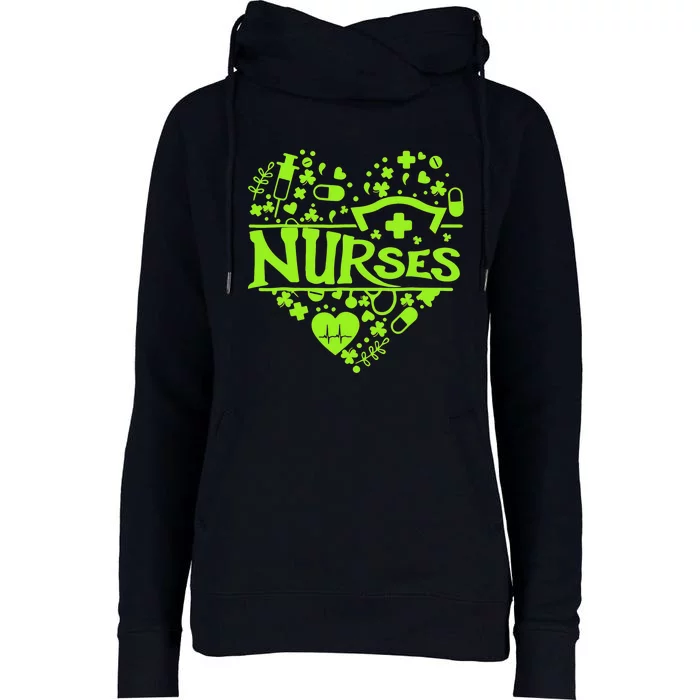 Irish Nurse Shamrock St Patricks Day Womens Funnel Neck Pullover Hood