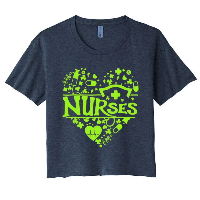 Irish Nurse Shamrock St Patricks Day Women's Crop Top Tee