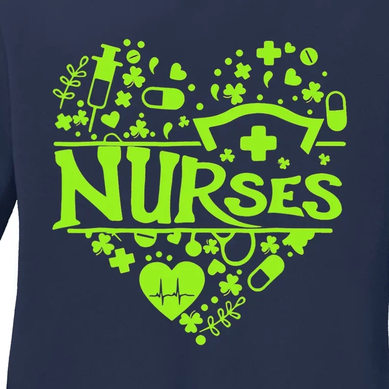 Irish Nurse Shamrock St Patricks Day Ladies Long Sleeve Shirt