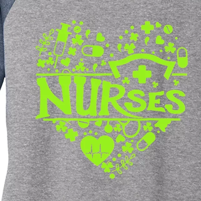 Irish Nurse Shamrock St Patricks Day Women's Tri-Blend 3/4-Sleeve Raglan Shirt