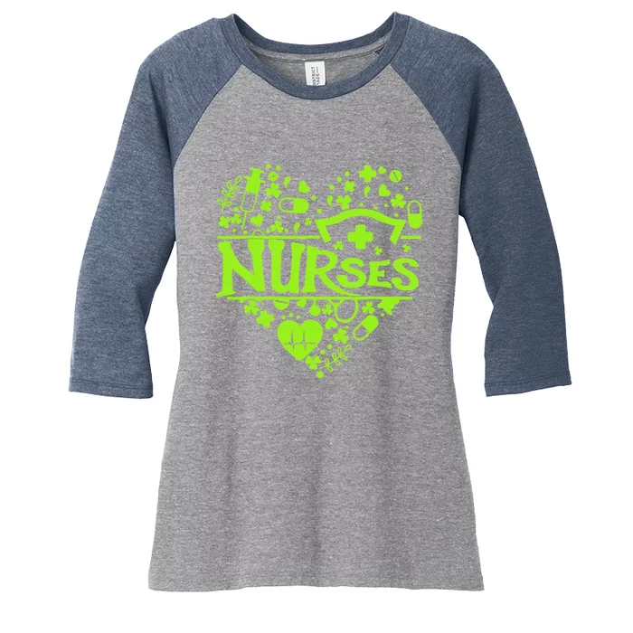 Irish Nurse Shamrock St Patricks Day Women's Tri-Blend 3/4-Sleeve Raglan Shirt