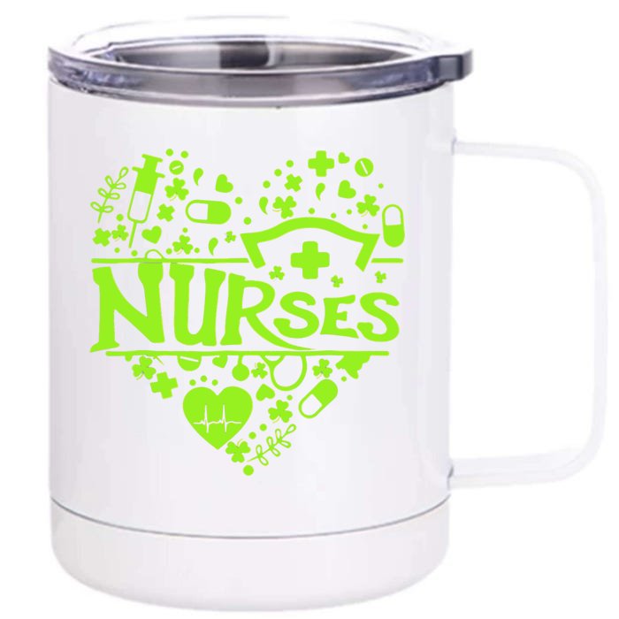 Irish Nurse Shamrock St Patricks Day Front & Back 12oz Stainless Steel Tumbler Cup