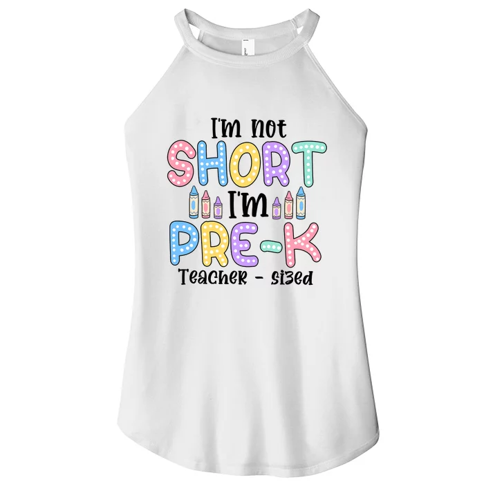 Im Not Short But Prek Teacher Sized Women’s Perfect Tri Rocker Tank