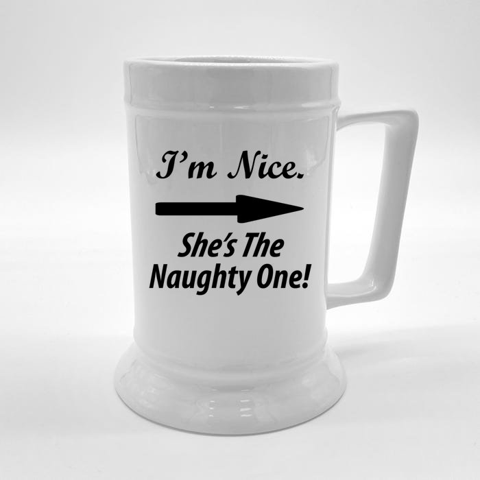 IM Nice SheS The Naughty One Gift Christmas Santa Claus Gift Front & Back Beer Stein