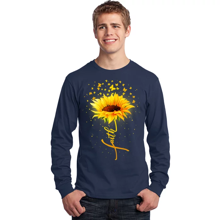 Inspirational Faith Sunflower & Butterflies Long Sleeve Shirt