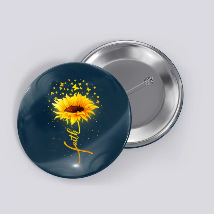 Inspirational Faith Sunflower & Butterflies Button