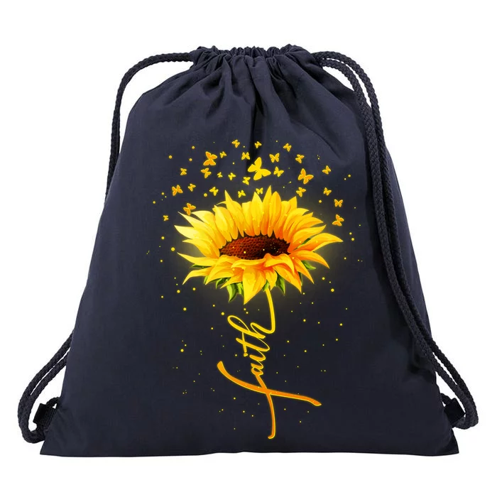 Inspirational Faith Sunflower & Butterflies Drawstring Bag