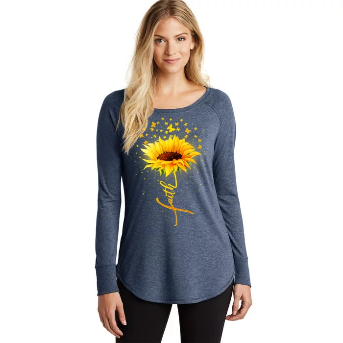 Inspirational Faith Sunflower & Butterflies Women's Perfect Tri Tunic Long Sleeve Shirt