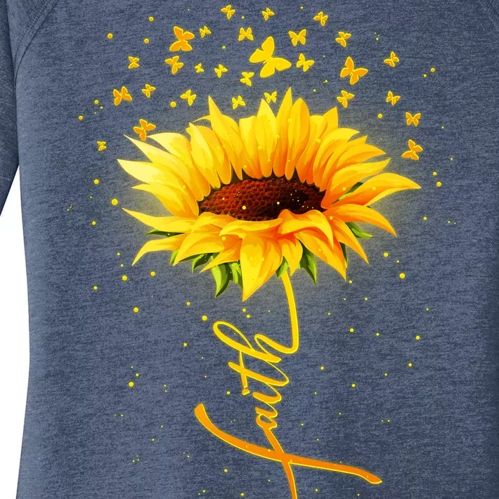 Inspirational Faith Sunflower & Butterflies Women's Perfect Tri Tunic Long Sleeve Shirt