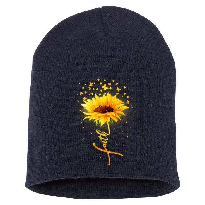 Inspirational Faith Sunflower & Butterflies Short Acrylic Beanie