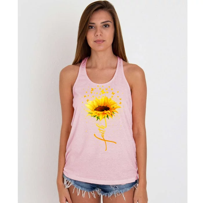 Inspirational Faith Sunflower & Butterflies Women's Knotted Racerback Tank