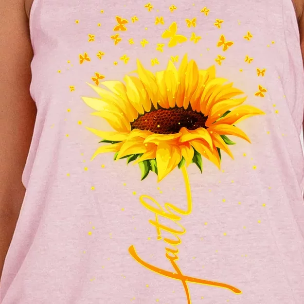 Inspirational Faith Sunflower & Butterflies Women's Knotted Racerback Tank