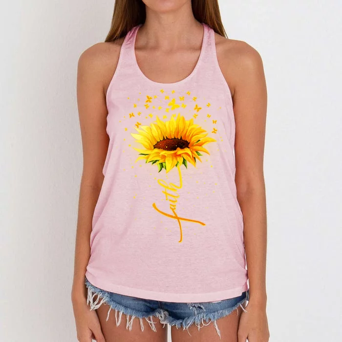 Inspirational Faith Sunflower & Butterflies Women's Knotted Racerback Tank